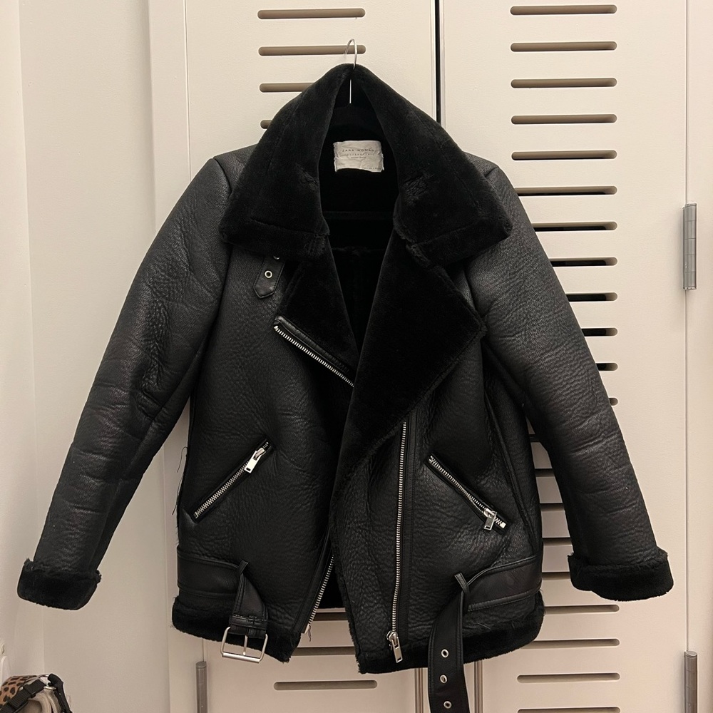 Zara Faux Leather+Fur Biker Jacket
